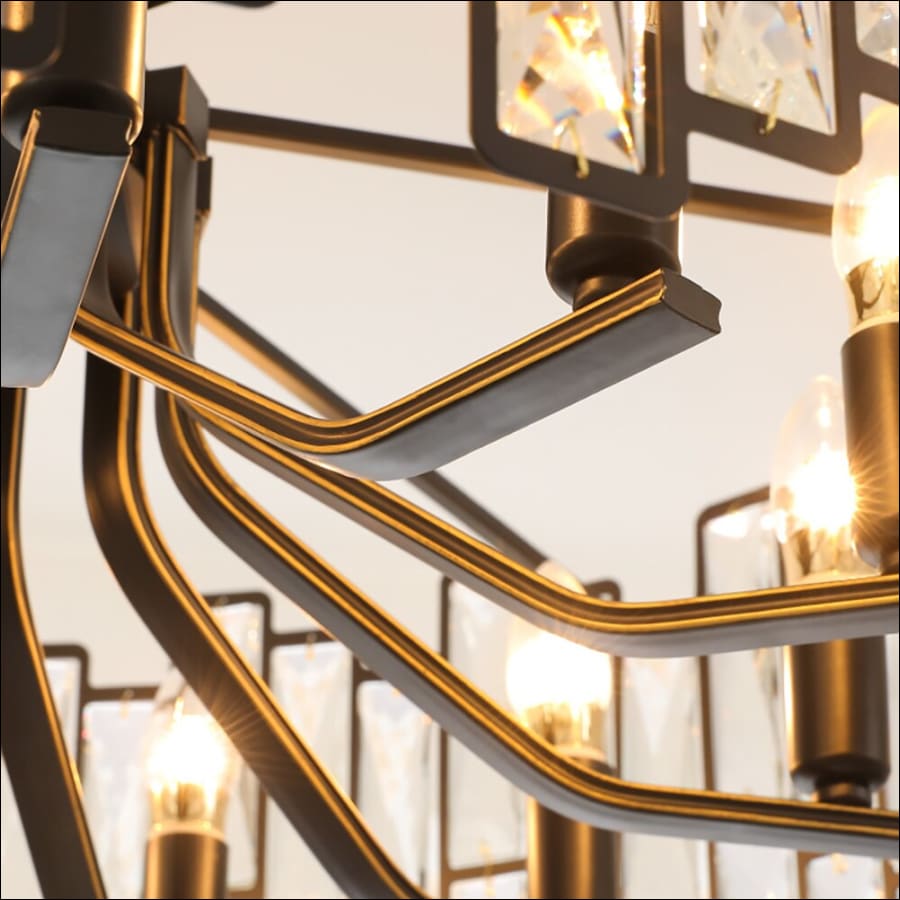 Black and Gold Rimmed Crystal Chandelier - living room Chandelier - hausgem - united states - close up view