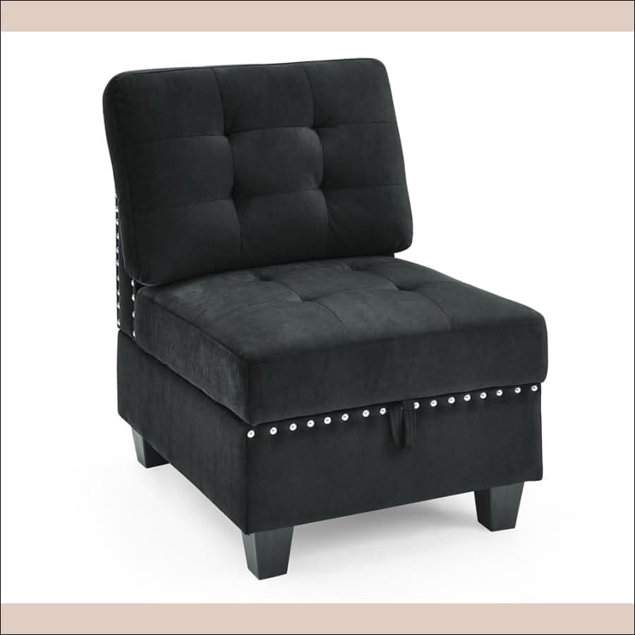 sofa - Black Velvet Modular Sectional Couch with Chair and Ottoman - hausgem