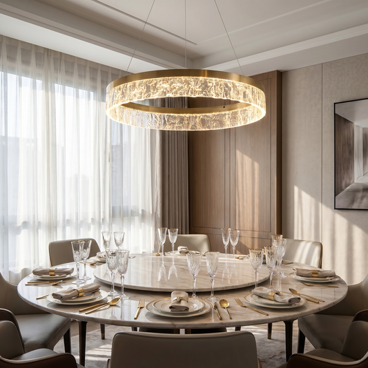 Gold Crystal Circle – Modern LED Chandelier (Gold & Crystal) lifestyle