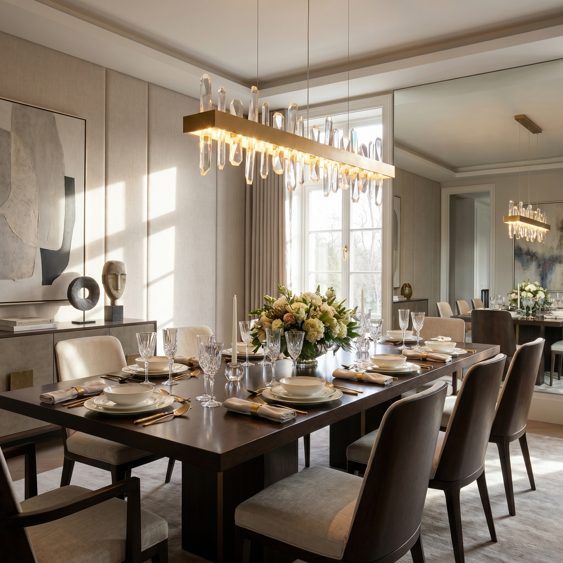 Aurora Luxe – Modern Crystal LED Chandelier (Gold & Clear Glass) lifestyle