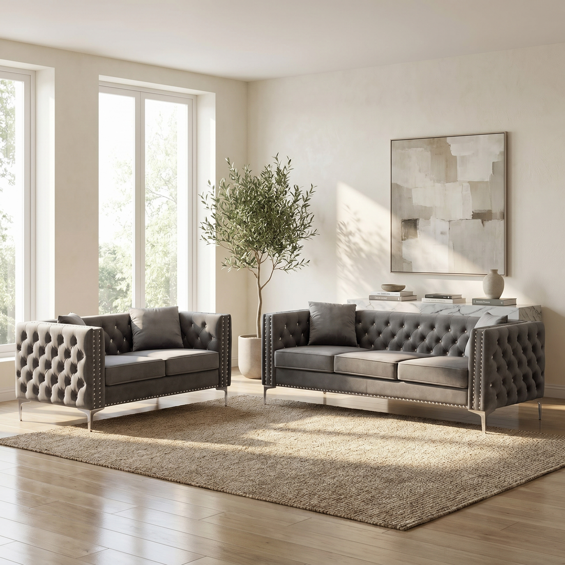 Aurora – Modern Velvet Living Room Set (Sofa & Loveseat) lifestyle