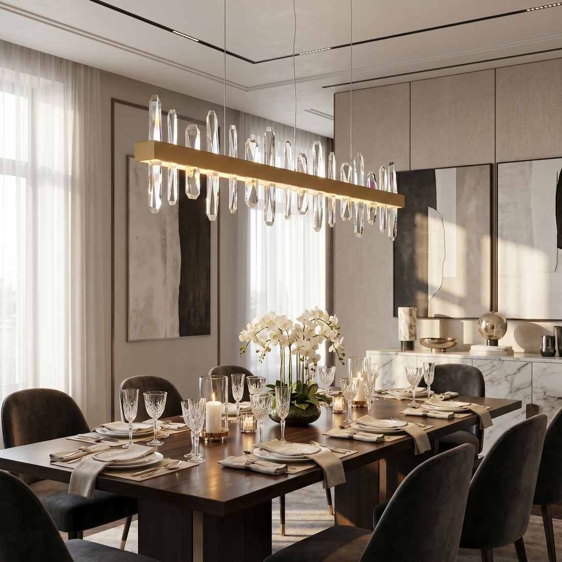 Aurora Luxe – Modern Crystal LED Chandelier (Gold & Clear Glass) lifestyle