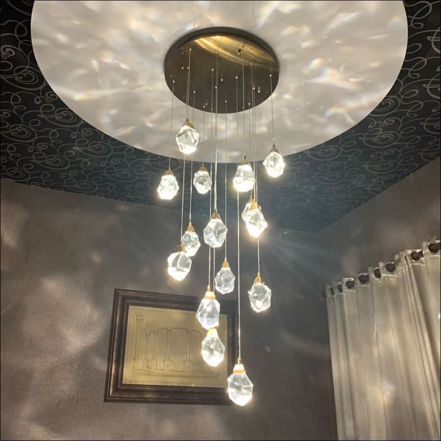 Dazzling Crystal Hanging Stones Chandelier — Travertine & Stone Lighting
