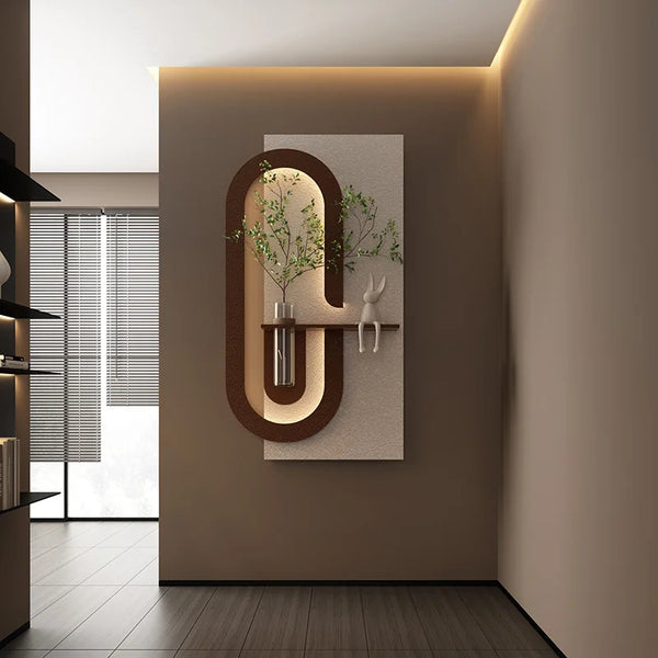 Arch - LED Wall Lamp – Modern Vertical Arch Design with Shelf & Green Plant Vase –Decorative Ambient