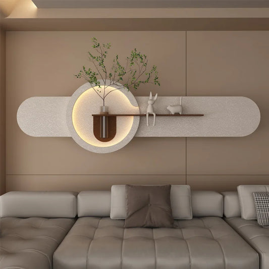 Luna - LED Wall Lamp – Modern Horizontal Moon-Inspired Light with Shelf & Green Plant Décor - [product_category] - Wall Light - hausgem