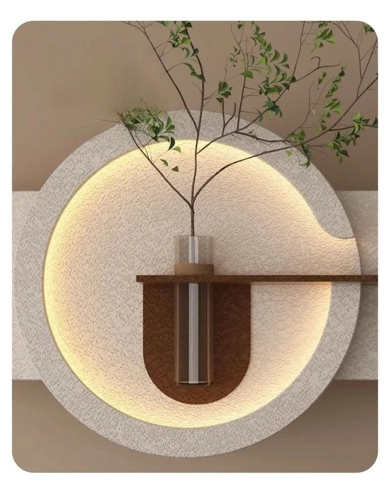 Wall Light - Luna - LED Wall Lamp – Modern Horizontal Moon - Inspired Light with Shelf & Green Plant Décor - hausgem