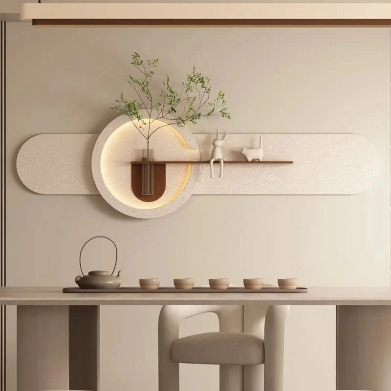 Wall Light - Luna - LED Wall Lamp – Modern Horizontal Moon - Inspired Light with Shelf & Green Plant Décor - hausgem