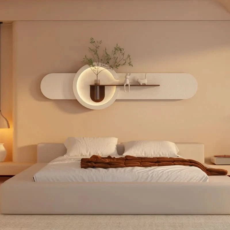 Wall Light - Luna - LED Wall Lamp – Modern Horizontal Moon - Inspired Light with Shelf & Green Plant Décor - hausgem