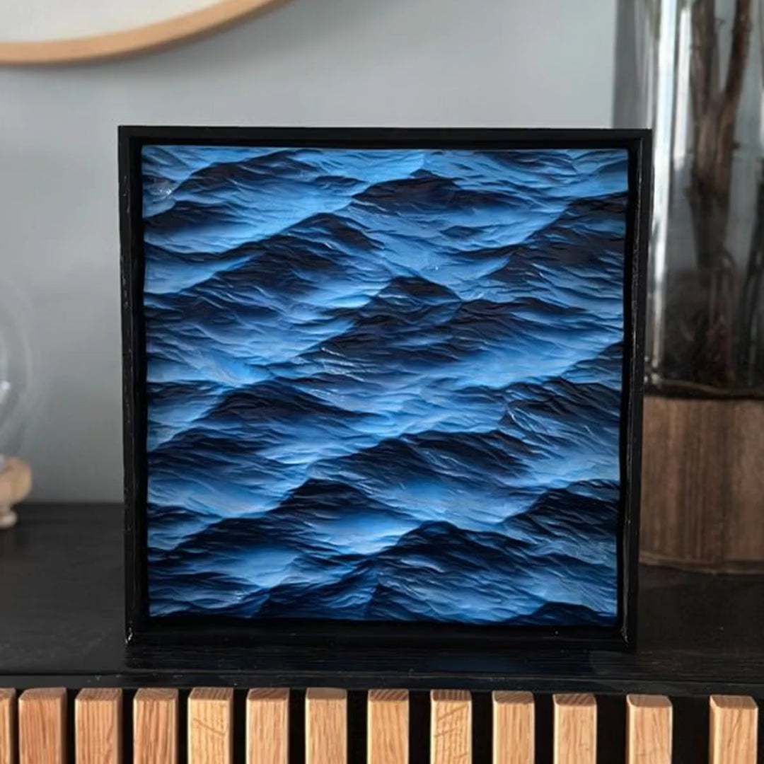 The Sea Coastal Wall Art - hand-carved detail and in-room context