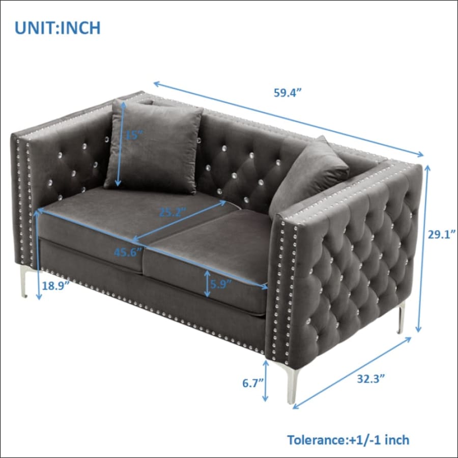 2 Piece Modern Velvet Living Room Set with Sofa and Loveseat