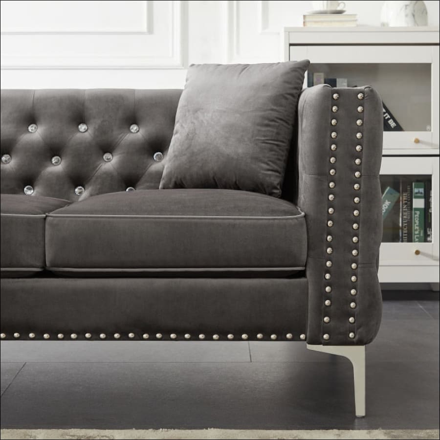2 Piece Modern Velvet Living Room Set with Sofa and Loveseat close up