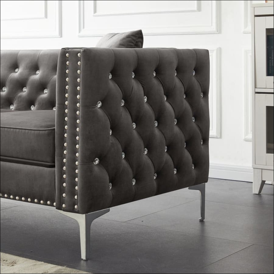 2 Piece Modern Velvet Living Room Set with Sofa and Loveseat close up view