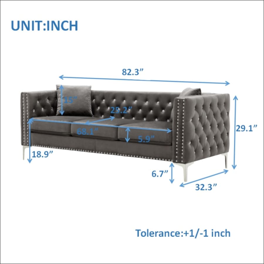 2 Piece Modern Velvet Living Room Set with Sofa and Loveseat measurements weight, height, lenght