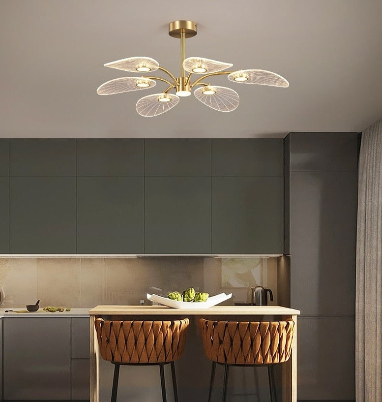 WOSHITU LED Ceiling Lamp Nordic Copper Chandeliers for Bedroom Living Room Lotus Leaf Shape Design Home Decor Lighting Fixture - hausgem