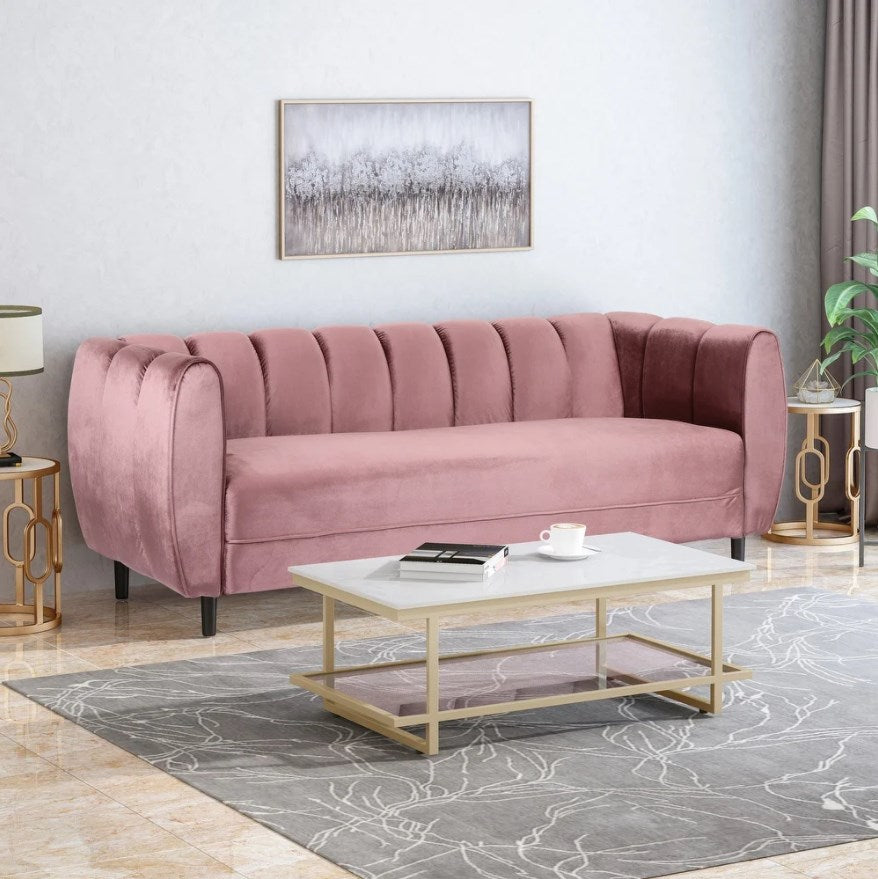 Pink Chic Faux Velvet Sofa Couch - hausgem - tufted couch - united states - living room couch