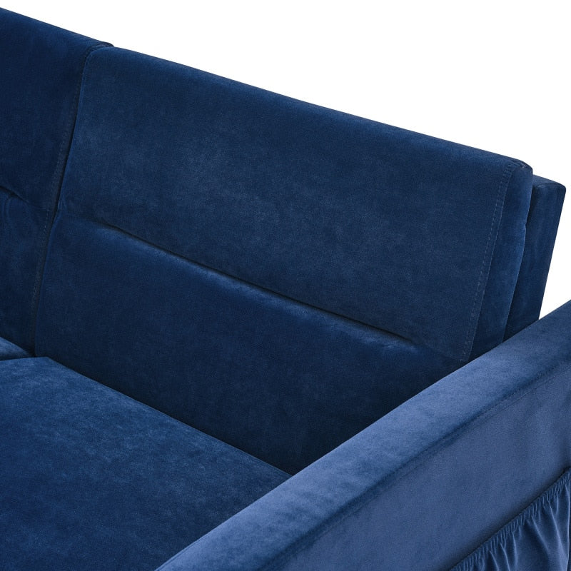 Blue Chenille Soft Fabric Pull-out Sofa Bed Couch with side pockets - hausgem - united stateshead or back seat view