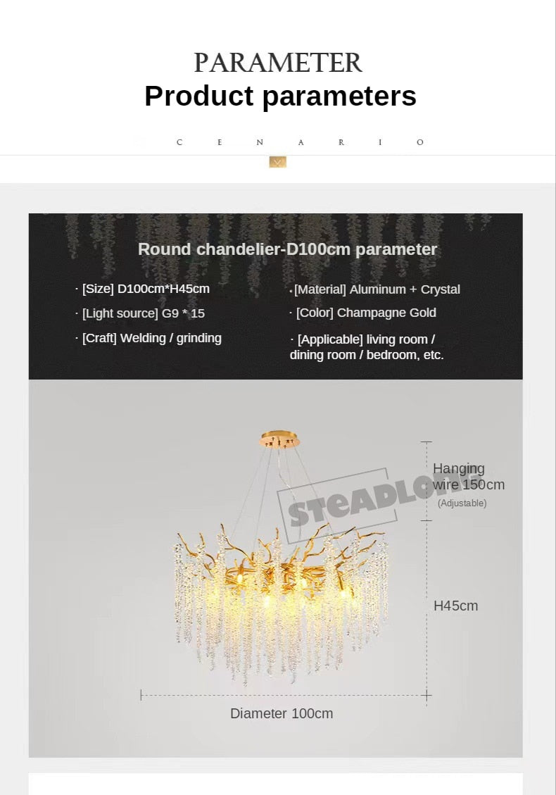 American Lustre LED Crystal Ceiling Chandeliers Living Dining Room Art Strip Branch Pendant Lamps Villa Hall Hanging Light Decor - hausgem
