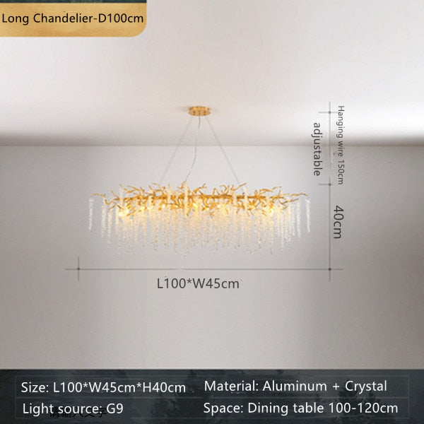 American Lustre LED Crystal Ceiling Chandeliers Living Dining Room Art Strip Branch Pendant Lamps Villa Hall Hanging Light Decor - hausgem