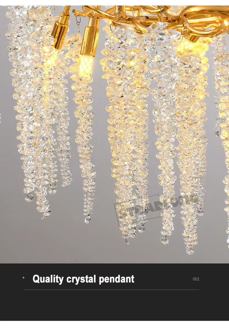 American Lustre LED Crystal Ceiling Chandeliers Living Dining Room Art Strip Branch Pendant Lamps Villa Hall Hanging Light Decor - hausgem