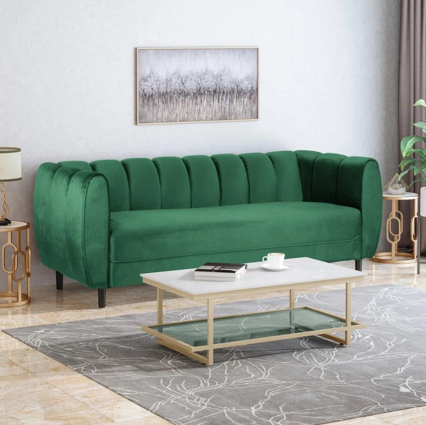 Green Chic Faux Velvet Sofa Couch - hausgem - tufted couch - united states