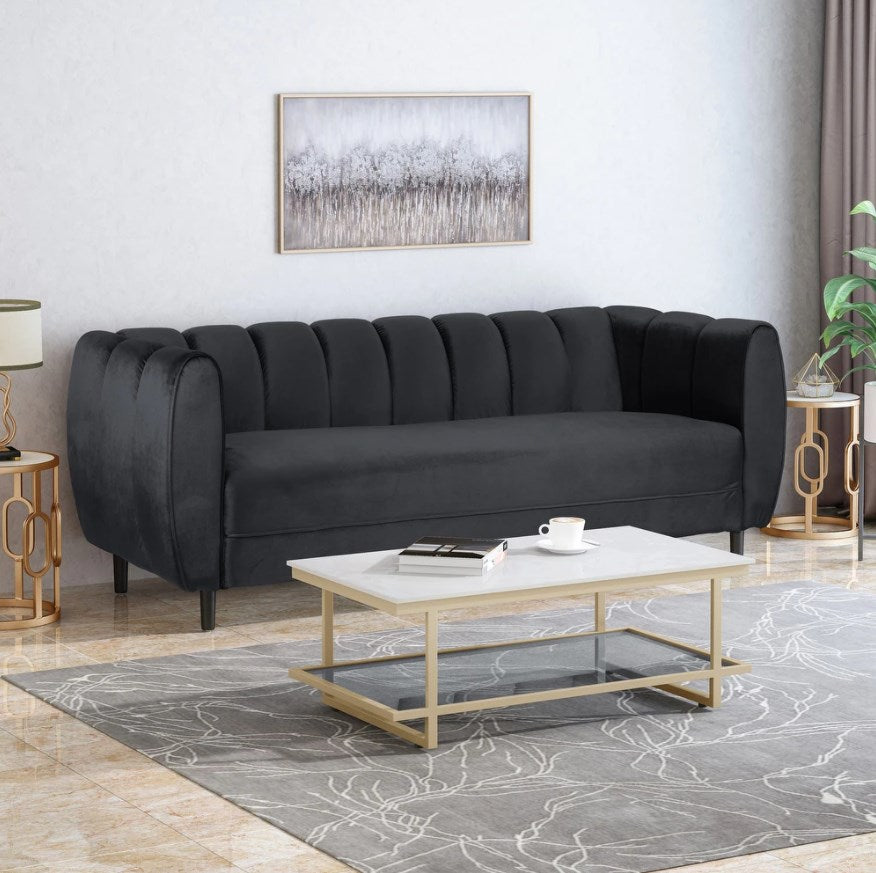black Chic Faux Velvet Sofa Couch - hausgem - tufted couch - united states