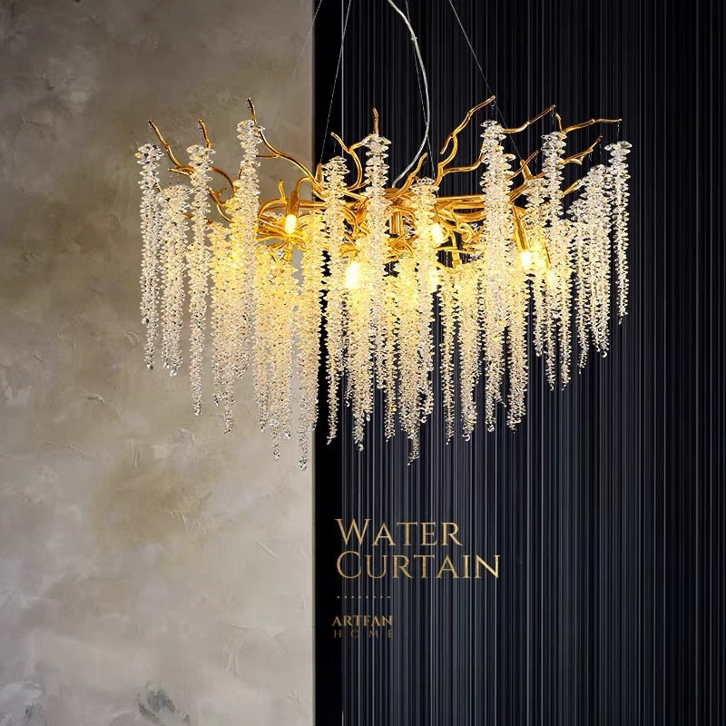 American Lustre LED Crystal Ceiling Chandeliers Living Dining Room Art Strip Branch Pendant Lamps Villa Hall Hanging Light Decor - hausgem