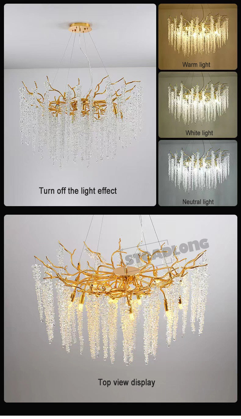 American Lustre LED Crystal Ceiling Chandeliers Living Dining Room Art Strip Branch Pendant Lamps Villa Hall Hanging Light Decor - hausgem