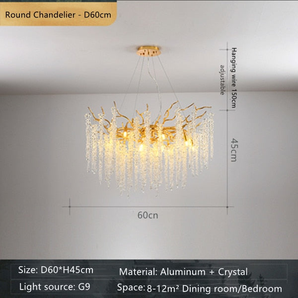 American Lustre LED Crystal Ceiling Chandeliers Living Dining Room Art Strip Branch Pendant Lamps Villa Hall Hanging Light Decor - hausgem