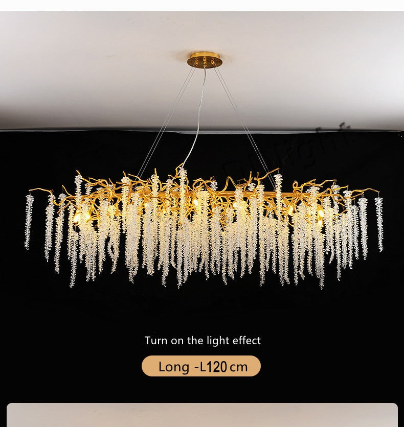 American Lustre LED Crystal Ceiling Chandeliers Living Dining Room Art Strip Branch Pendant Lamps Villa Hall Hanging Light Decor - hausgem