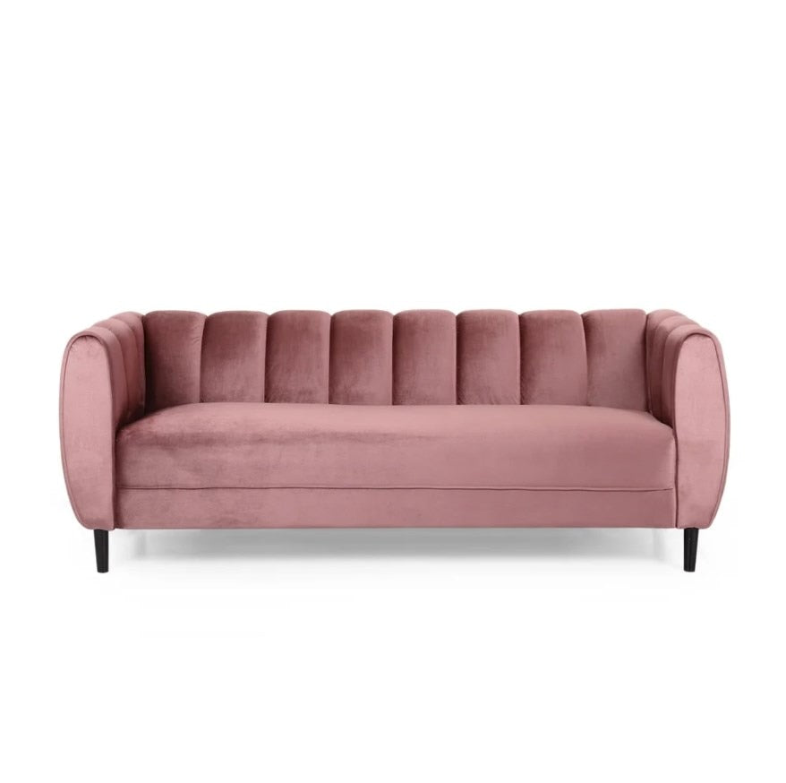 Pink Chic Faux Velvet Sofa Couch - hausgem - tufted couch - united states - front view