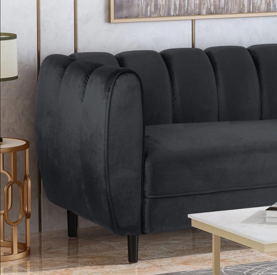 black Chic Faux Velvet Sofa Couch - hausgem - tufted couch - united states - close up view side