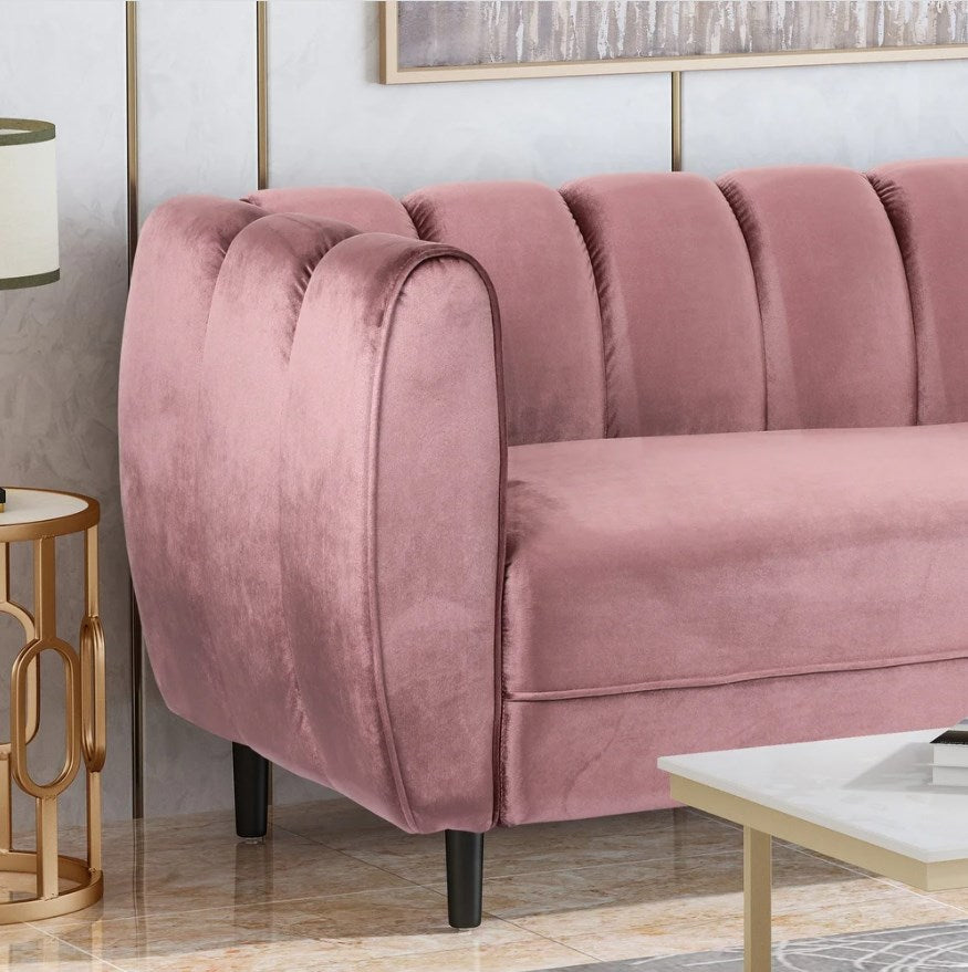 Pink Chic Faux Velvet Sofa Couch - hausgem - tufted couch - united states