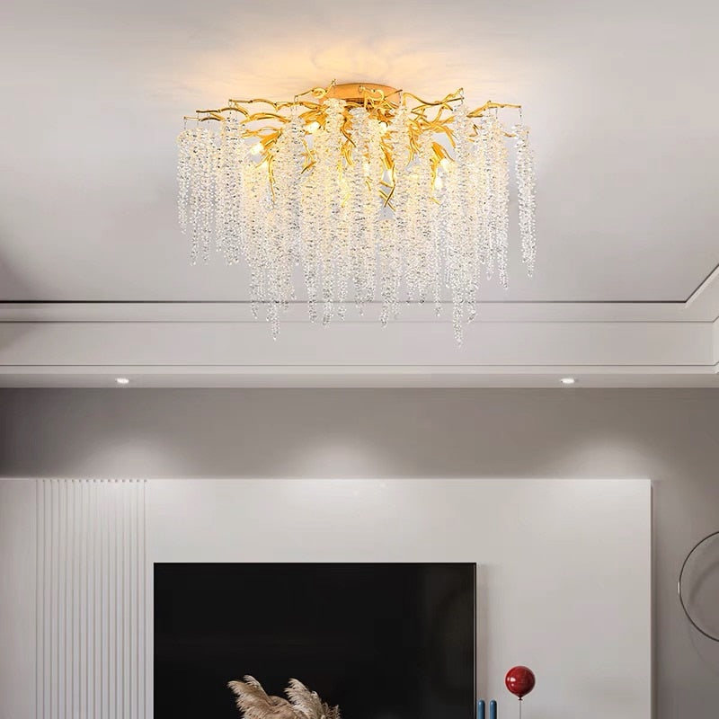 American Lustre LED Crystal Ceiling Chandeliers Living Dining Room Art Strip Branch Pendant Lamps Villa Hall Hanging Light Decor - hausgem