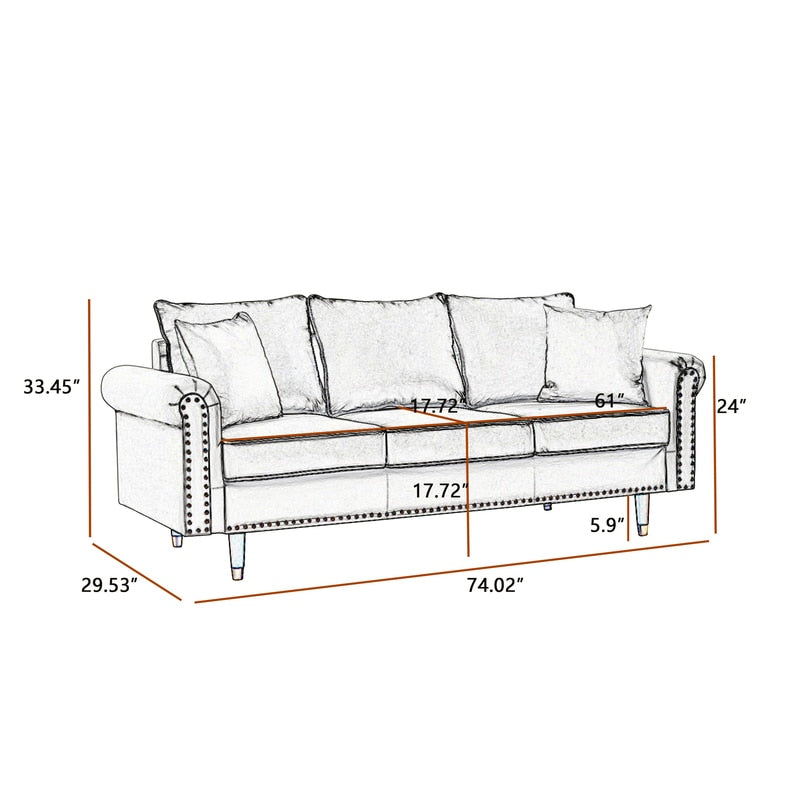 Burgundy Velvet Sofa Couch - hausgem - measurement in inches