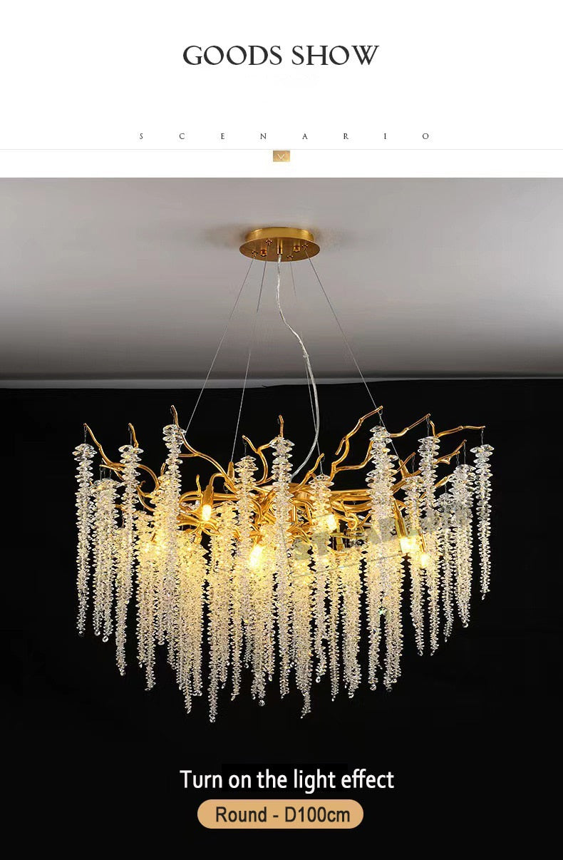 American Lustre LED Crystal Ceiling Chandeliers Living Dining Room Art Strip Branch Pendant Lamps Villa Hall Hanging Light Decor - hausgem