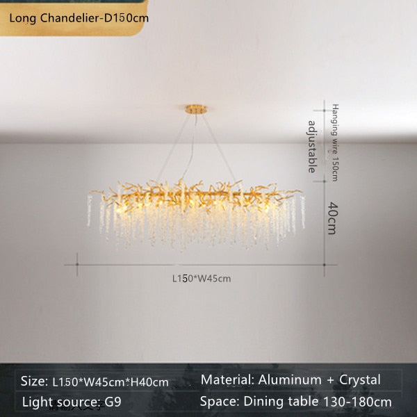 American Lustre LED Crystal Ceiling Chandeliers Living Dining Room Art Strip Branch Pendant Lamps Villa Hall Hanging Light Decor - hausgem