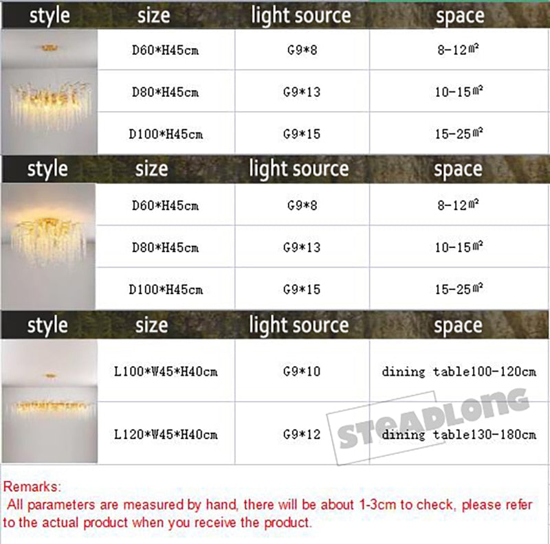 American Lustre LED Crystal Ceiling Chandeliers Living Dining Room Art Strip Branch Pendant Lamps Villa Hall Hanging Light Decor - hausgem