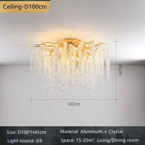 American Lustre LED Crystal Ceiling Chandeliers Living Dining Room Art Strip Branch Pendant Lamps Villa Hall Hanging Light Decor - hausgem