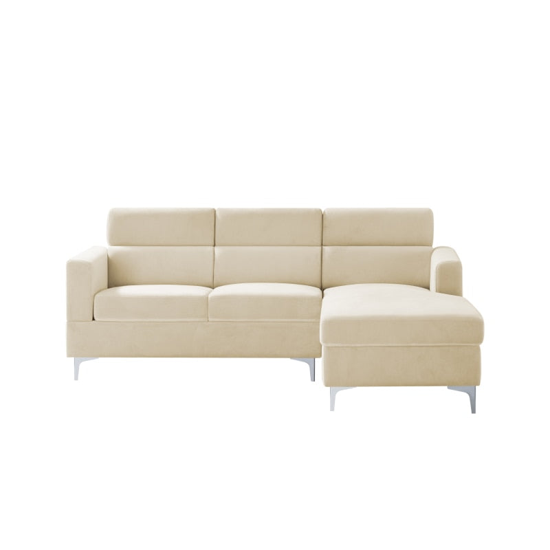 Classic Cream Velvet Upholstered L Shaped Sectional Sofa Couch - hausgem - united states