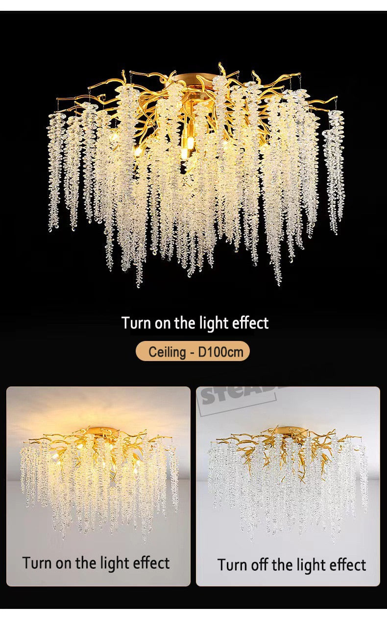 American Lustre LED Crystal Ceiling Chandeliers Living Dining Room Art Strip Branch Pendant Lamps Villa Hall Hanging Light Decor - hausgem
