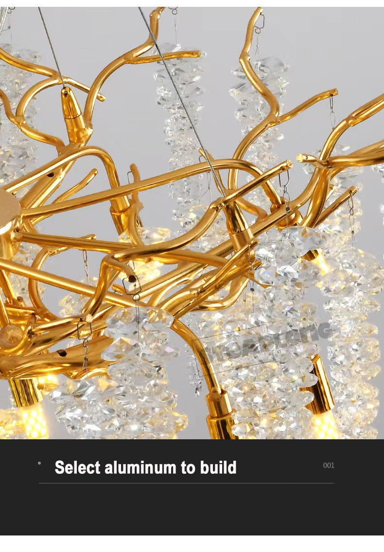 American Lustre LED Crystal Ceiling Chandeliers Living Dining Room Art Strip Branch Pendant Lamps Villa Hall Hanging Light Decor - hausgem
