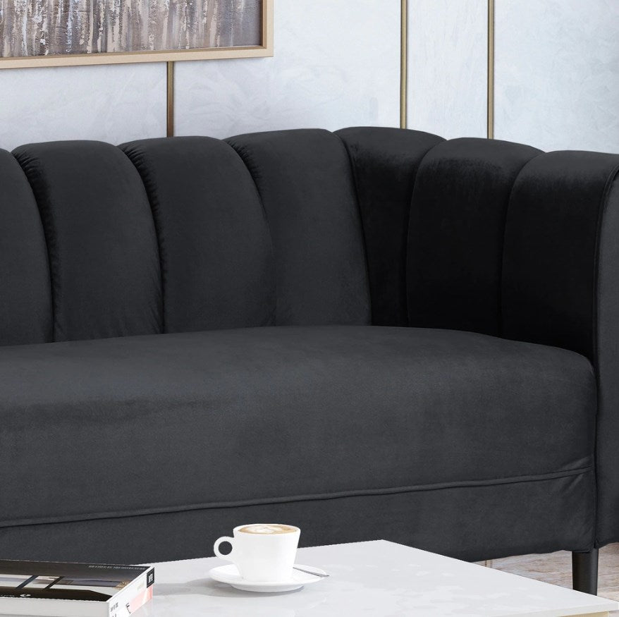 Black Chic Faux Velvet Sofa Couch - hausgem - tufted couch - united states - close up view
