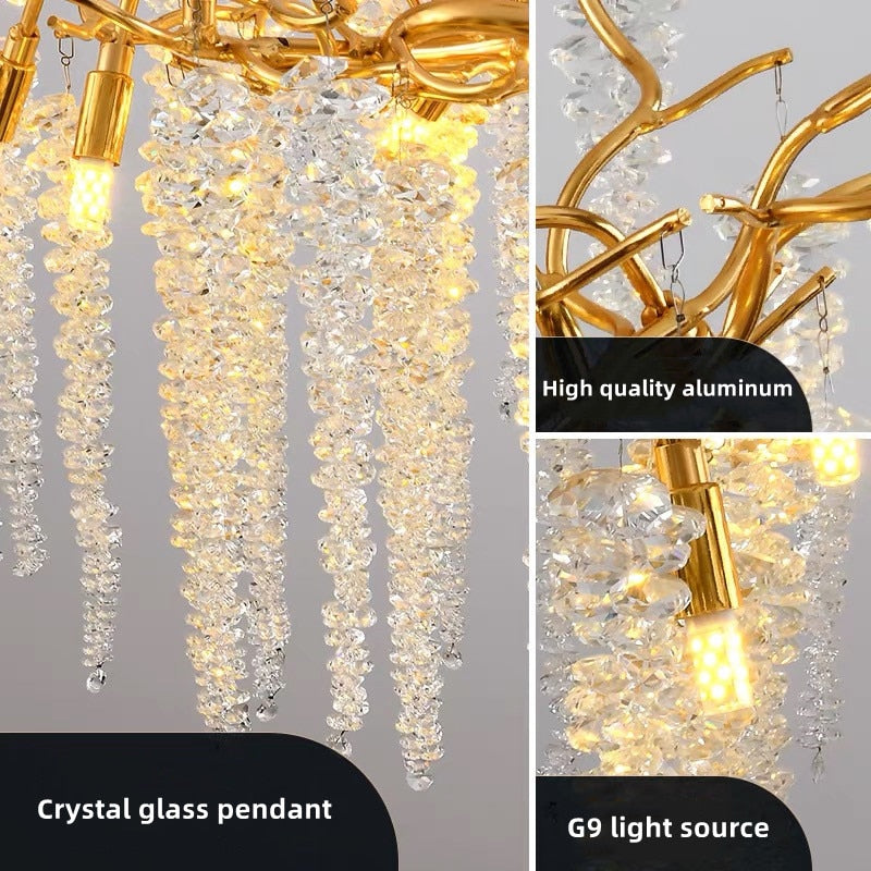 American Lustre LED Crystal Ceiling Chandeliers Living Dining Room Art Strip Branch Pendant Lamps Villa Hall Hanging Light Decor - hausgem