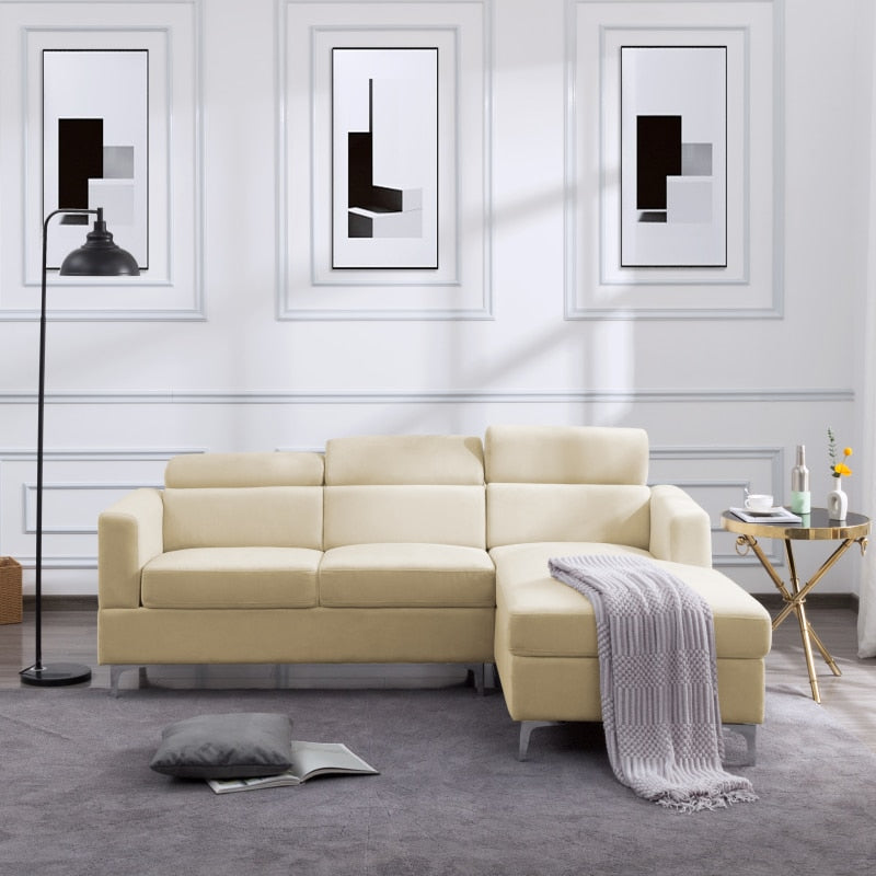 Classic Cream Velvet Upholstered L Shaped Sectional Sofa Couch - hausgem - united states