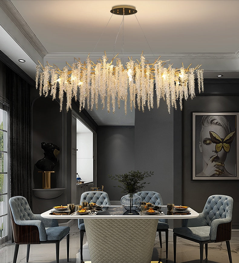 American Lustre LED Crystal Ceiling Chandeliers Living Dining Room Art Strip Branch Pendant Lamps Villa Hall Hanging Light Decor - hausgem