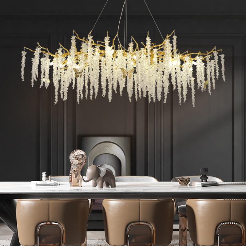 American Lustre LED Crystal Ceiling Chandeliers Living Dining Room Art Strip Branch Pendant Lamps Villa Hall Hanging Light Decor - hausgem