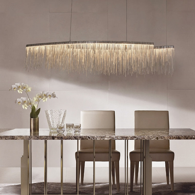 LED Tassels Pendant Chandelier for Dining Room Kitchen Island Long Hanging Chain Lamp Creative Indoor Decoration Lighting - hausgem