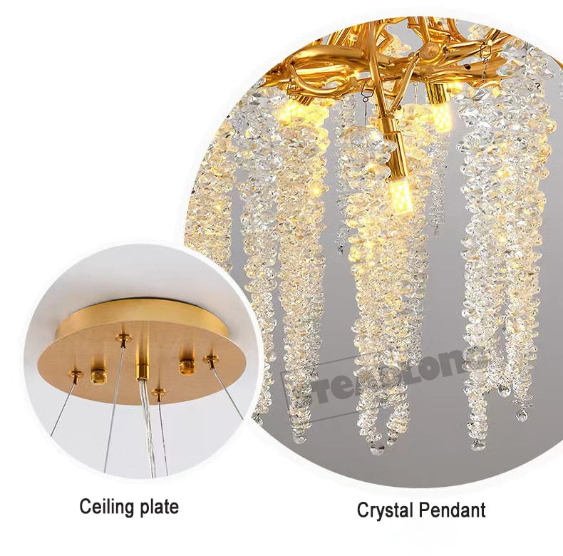 American Lustre LED Crystal Ceiling Chandeliers Living Dining Room Art Strip Branch Pendant Lamps Villa Hall Hanging Light Decor - hausgem