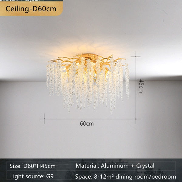 American Lustre LED Crystal Ceiling Chandeliers Living Dining Room Art Strip Branch Pendant Lamps Villa Hall Hanging Light Decor - hausgem