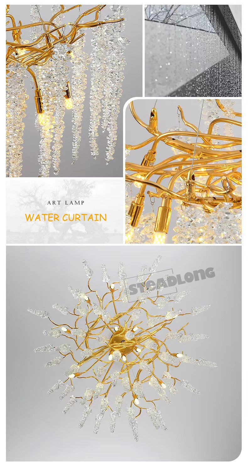 American Lustre LED Crystal Ceiling Chandeliers Living Dining Room Art Strip Branch Pendant Lamps Villa Hall Hanging Light Decor - hausgem